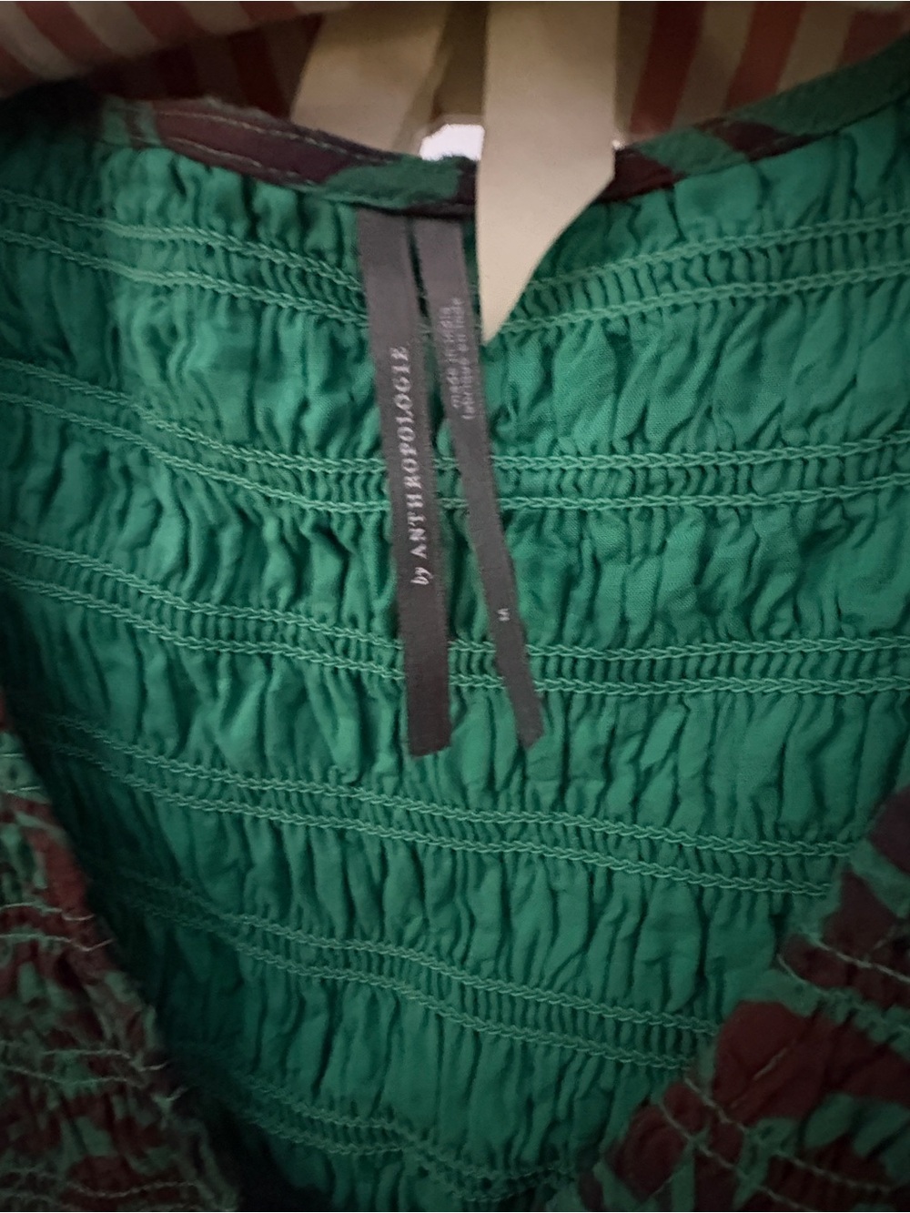 Anthropologie Green and Brown Patterned V-Neck Mini Dressi - Picture 2 of 3